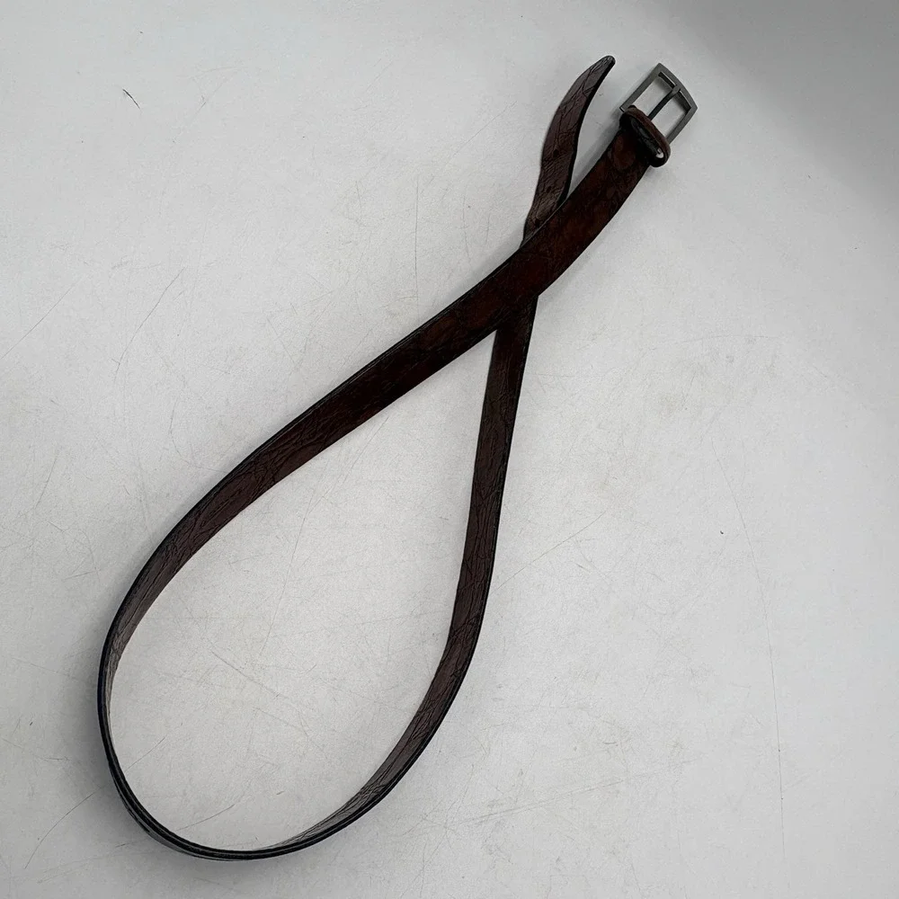 Vintage Claiborne Brown Leather Belt Sz 38 Croc Embossed USA Casual Dress